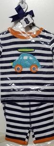 MUD pie Baby 6-9 Months 2 Piece Short Sleeve Pajama Set Car Graphic Button Tires